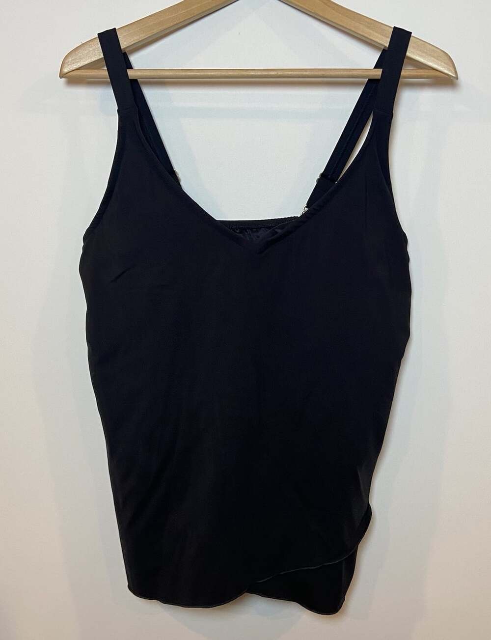 Lands' End Tankini Top Bathing Suit Swim Black Gold M 10 12 DDD